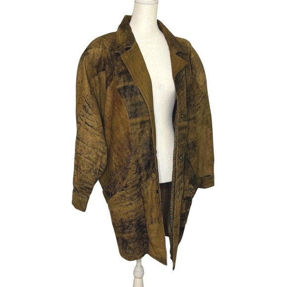 Vintage 80s WINLIT Women's Tumbled Leather Mid-Length Jacket MEDIUM Boho Hippie - Picture 2 of 16